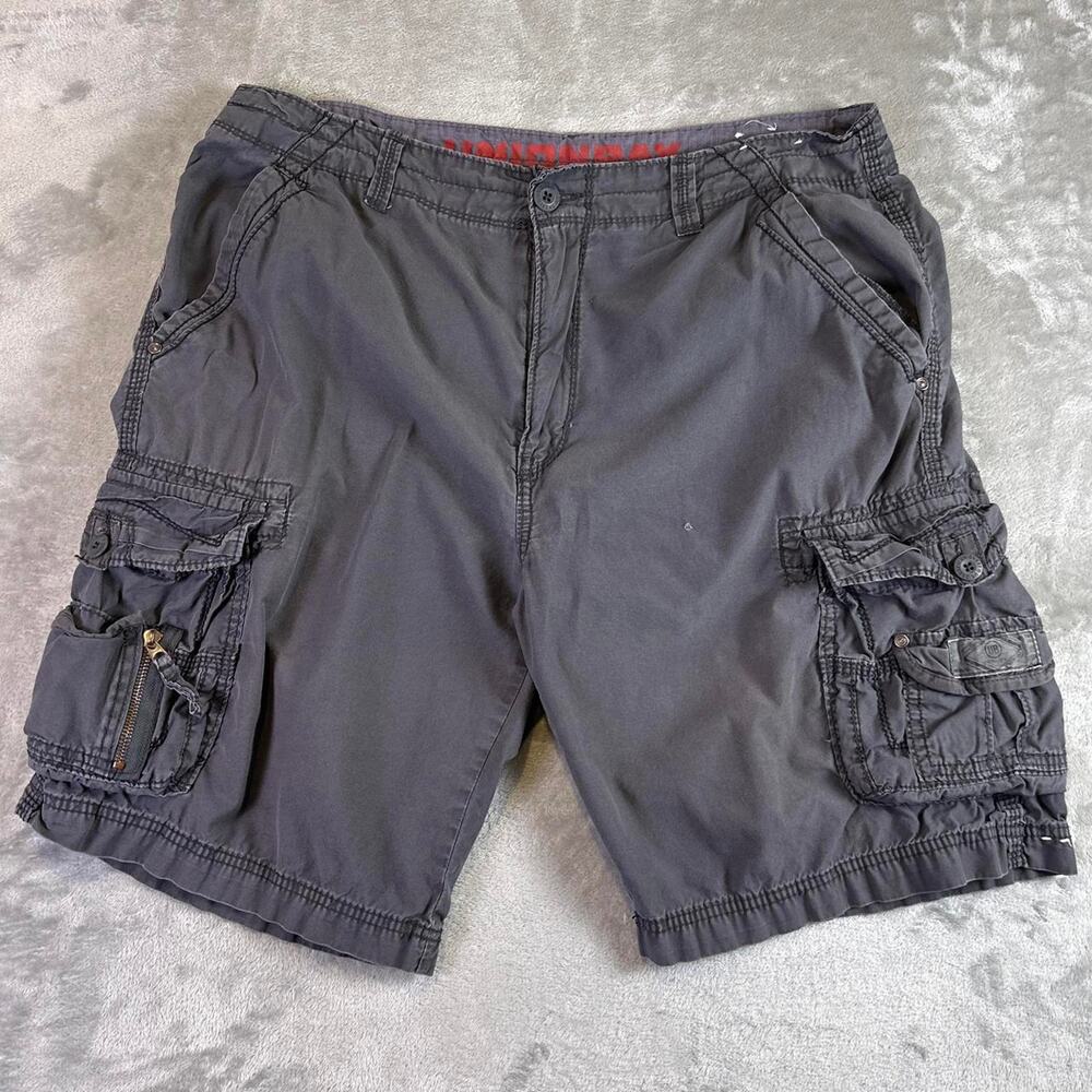 Y2K Unionbay Men’s Cargo Skater Shorts Sz 38 Gray Casual Utility Pockets Hiking
